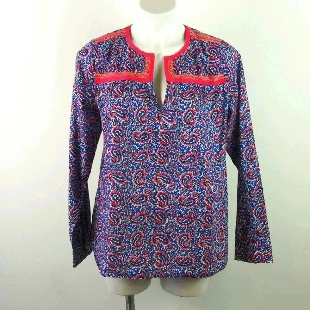 J.Crew Paisley Multicolored Peasant Cotton Blouse